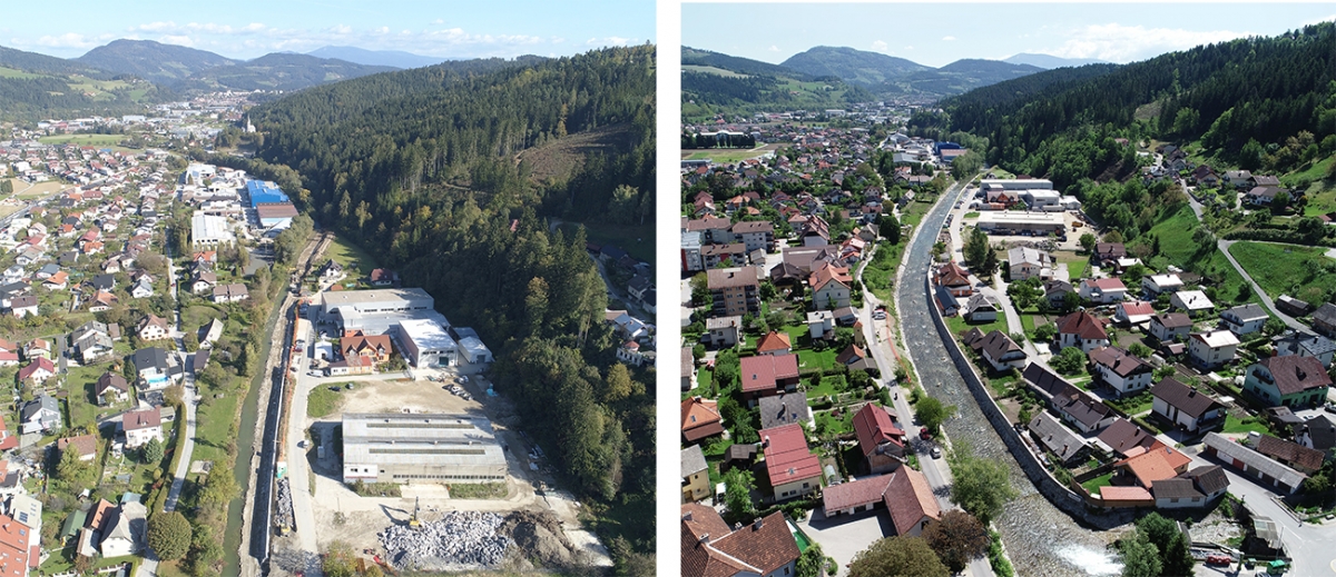 Ureditev Meže na območju Prevalj II, pred in po izvedenem ukrepu Ureditev Meže na območju Prevalj II, pred in po izvedenem ukrepu